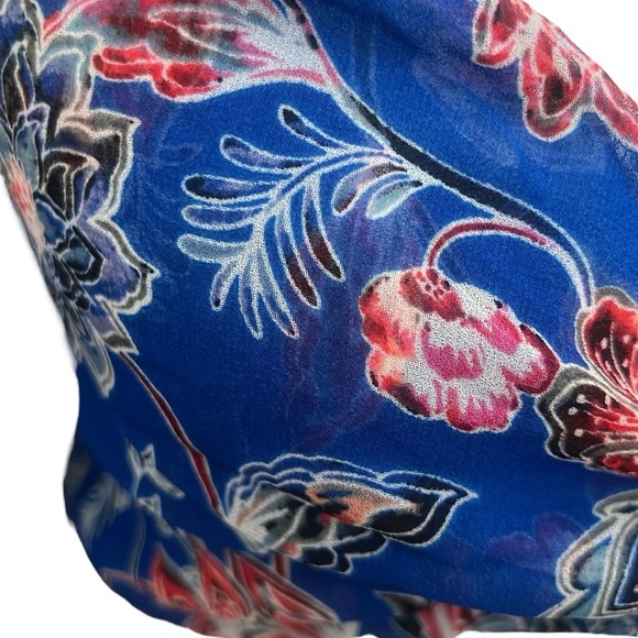 NWT MISA Los Angeles Ancora Blue Floral Chiffon Tie Front Cropped Top Reg. $275 - Picture 9 of 11